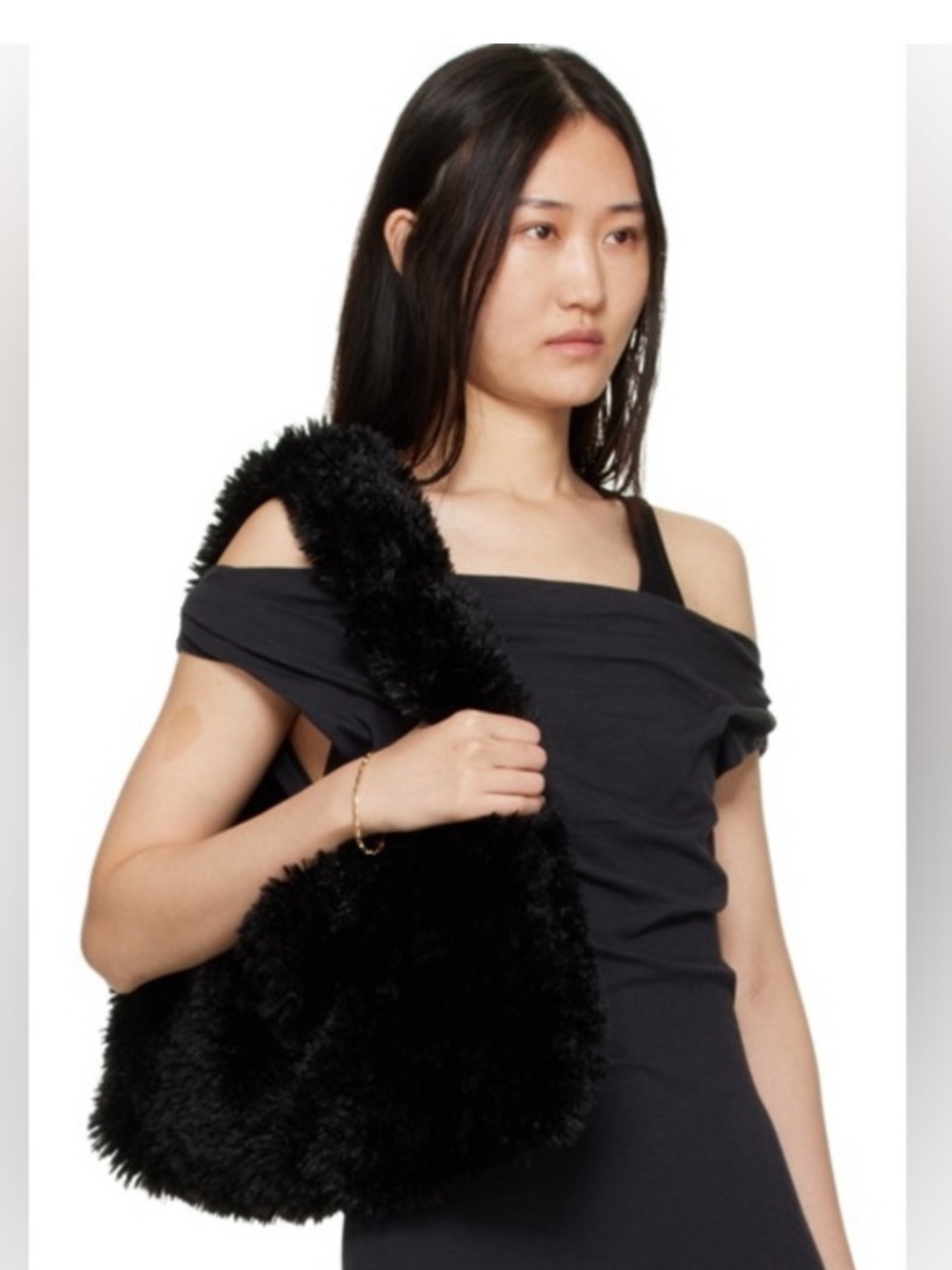 Proenza Scoeler Black Faux Shearling Shoulder Bag